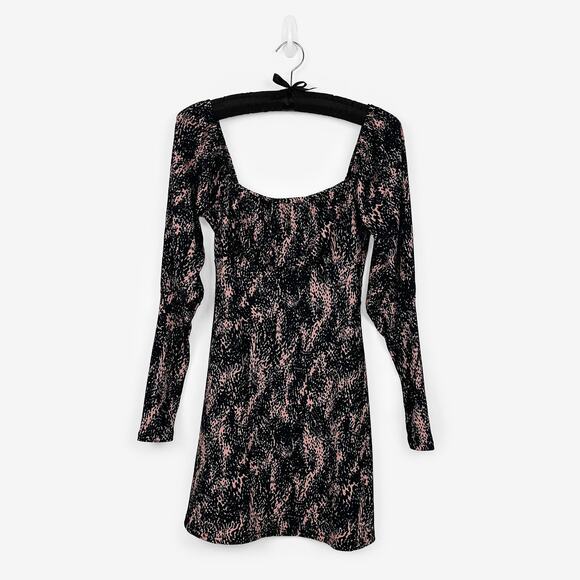 Topshop Spotted Crinkle Mini Dress Size 8 Black Pink Party Edgy Glam Soft Grunge - Picture 1 of 12
